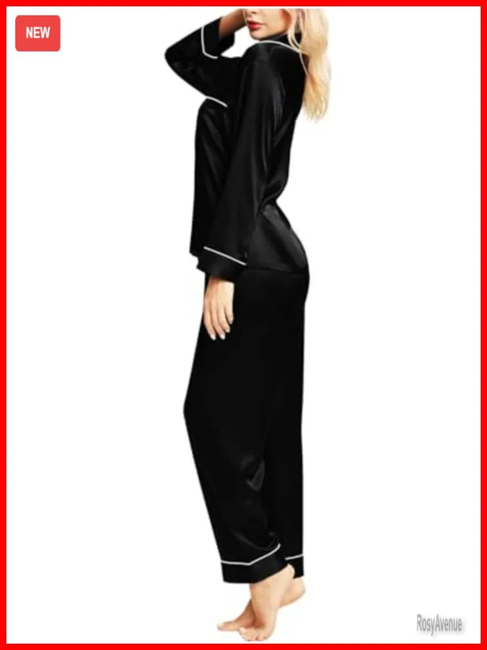 Satin Pajama Set Long Sleeve Button-Down Sleepwear XS-3XL